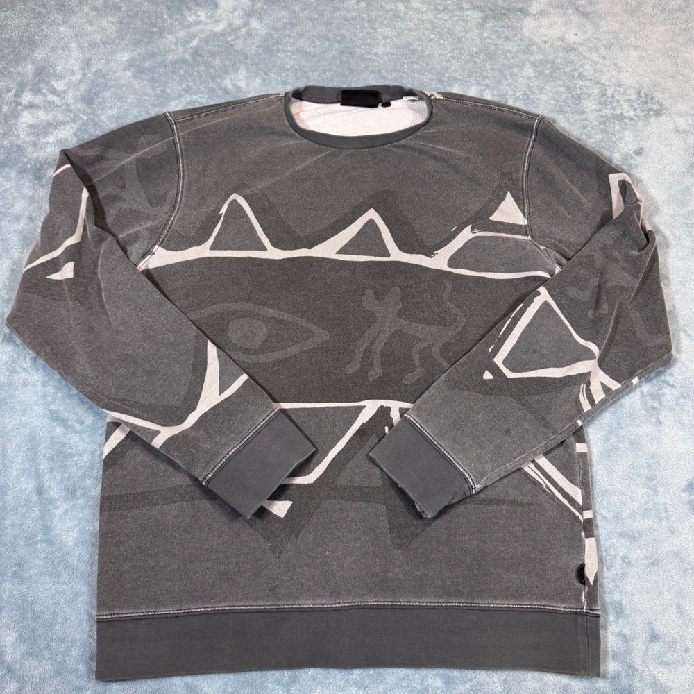 Quiksilver Abstract Geometric Print Crewneck Sweatshirt M Gray Washed Tribal - Picture 1 of 8
